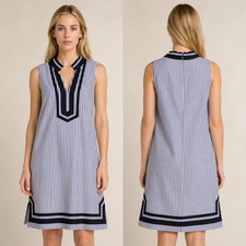 Eliza J Cotton Blend Sleeveless Dress Nautical Striped Resort Summer Chic SZ 12