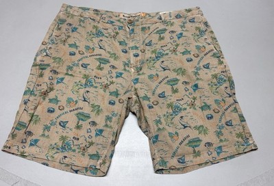 Men's Tailor Vintage Linen Blend Khaki Brown Tropical Paradise Palm Shorts Sz 40