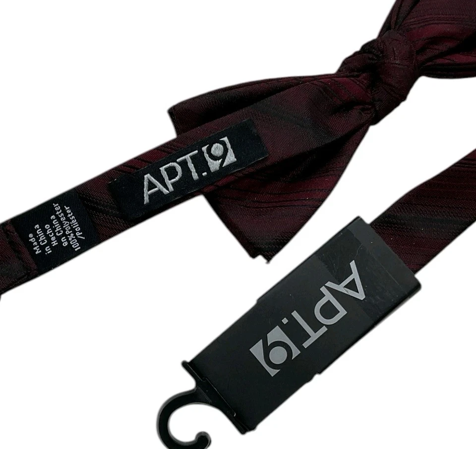 NUEVO APT. 9 Pajaritas de hombre 100 % poliéster DISEÑADOR Borgoña a rayas W:2,1" Foto 2 de 3