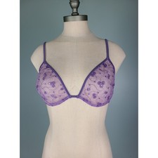 VTG Y2K Victoria's Secret Sz 36C Sheer Mesh Bra Sequins Purple Fairycore Mermaid