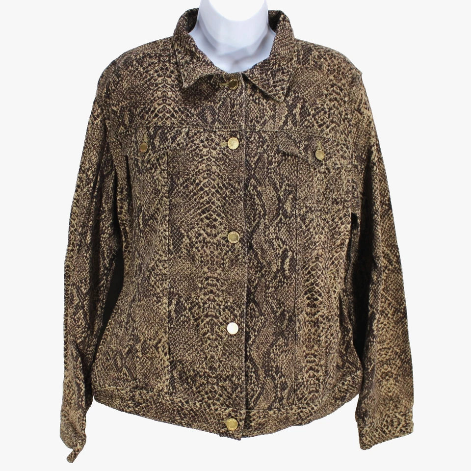 Chaqueta de mezclilla Chaps falda traje para mujer XL/12 piel de serpiente estampado camionero motociclista Y2K Foto 2 de 4