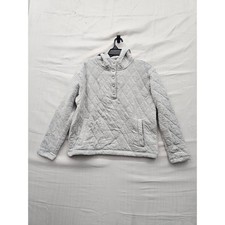 Lands' End Womens Quilted Pullover Hoodie Grey Cotton Blend Casual Size Medium