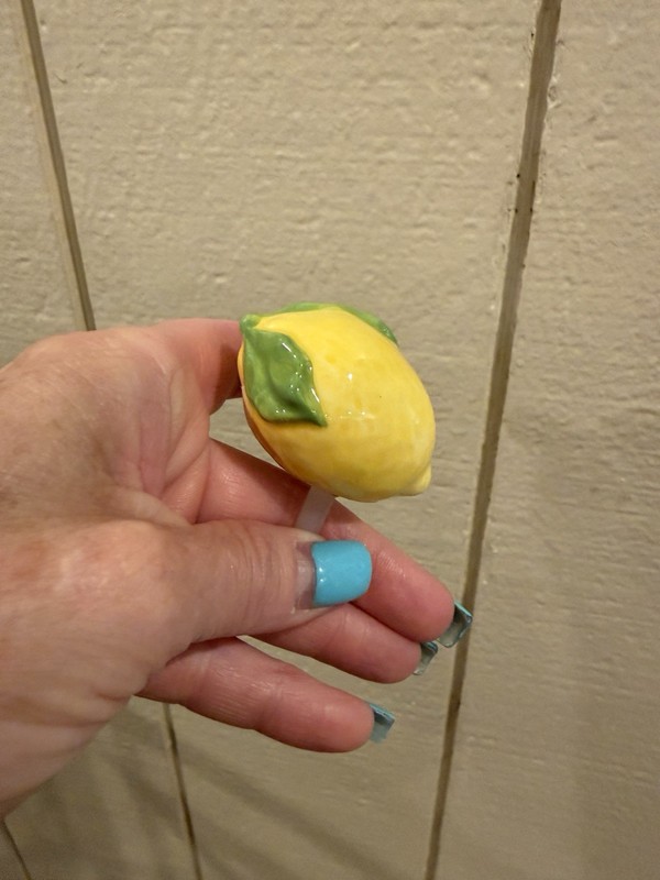Nora Fleming Ceramic Decorative Lemon with Green Leaves mini , Yellow and Green
