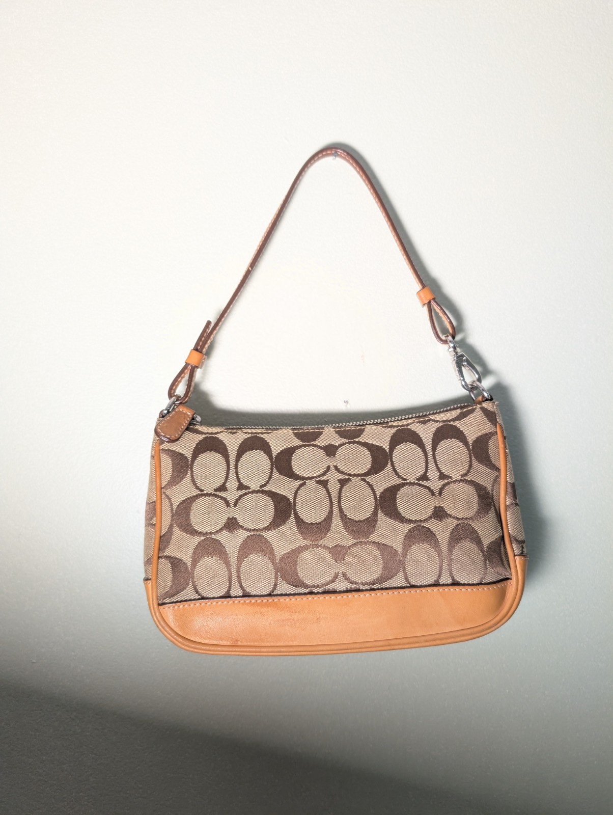 Vintage Coach Signature Demi Mini Tan Canvas Leather Y2K Shoulder Bag Fair Cond.