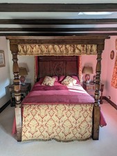 Solid Oak Four Poster Bed + Matching Bedside Tables – Bylaw Furniture (Jacobean)