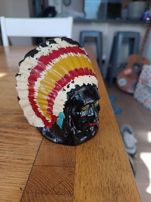 Vintage Metallguss Indianer Häuptling Kopf Objekt Indianer ca. 5'' hoch