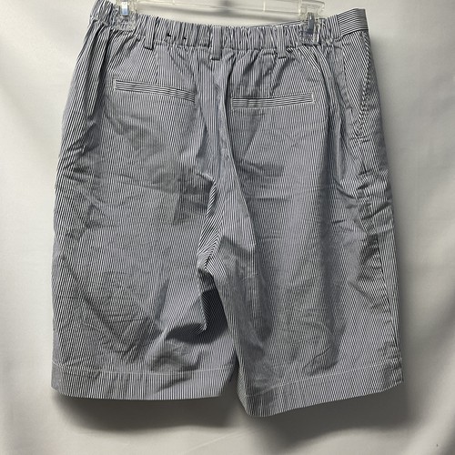 Lands’ End Size 14 High Rise Pinstripe Flat Front Bermuda Shorțs Elastic Back - Picture 2 of 5