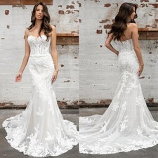 Charming Trumpet Wedding Dresses Sweetheart Tulle Pleats Appliques Sweep Train