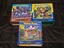 Lot Of 3 Dowdle Jigsaw Puzzles 100 pcs-FLYING ACES/BIRDS OF A FEATHER/TRAIN STAT