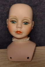 Vtg Porcelain Doll Head Chest w/ Light Green Eyes from 15" Doll for Parts