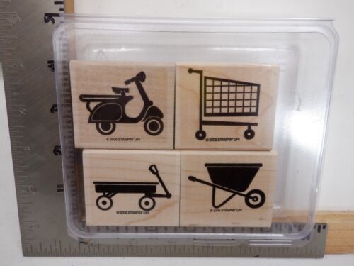STAMPIN UP THE WHEEL THING CART SCOOTER WOOD MOUNTED RUBBER STAMP SET EUC A31460