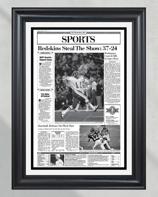 1992 Washington Commanders Super Bowl XXVI Framed Front Page Newspaper