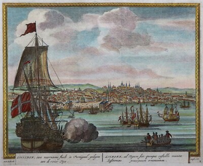 Lisbon - Rare City View by Peter Schenk - Original from 1752