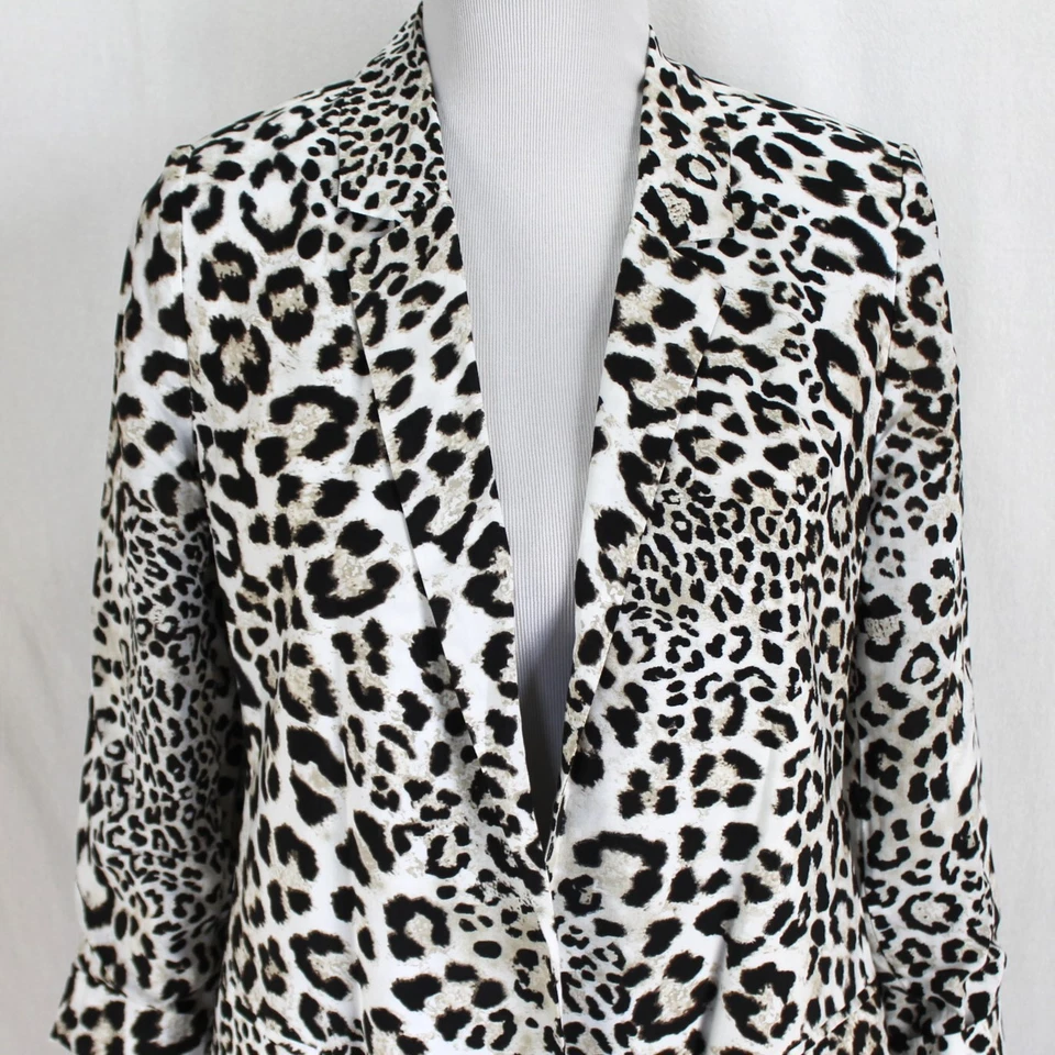 Chaqueta Blazer Chicos Estampado Animal Talla 0 S Negro Tostado Blanco Manga 3/4 Frente Abierto Foto 2 de 4