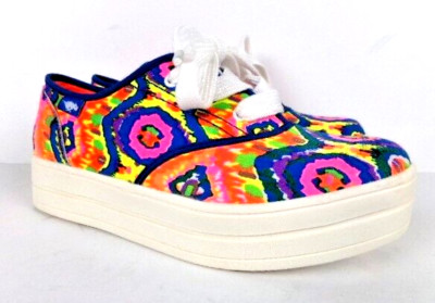 Rocket Dog Women's Electric Neon Pink Blue Yellow Canvas Platform Sneakers 6.5