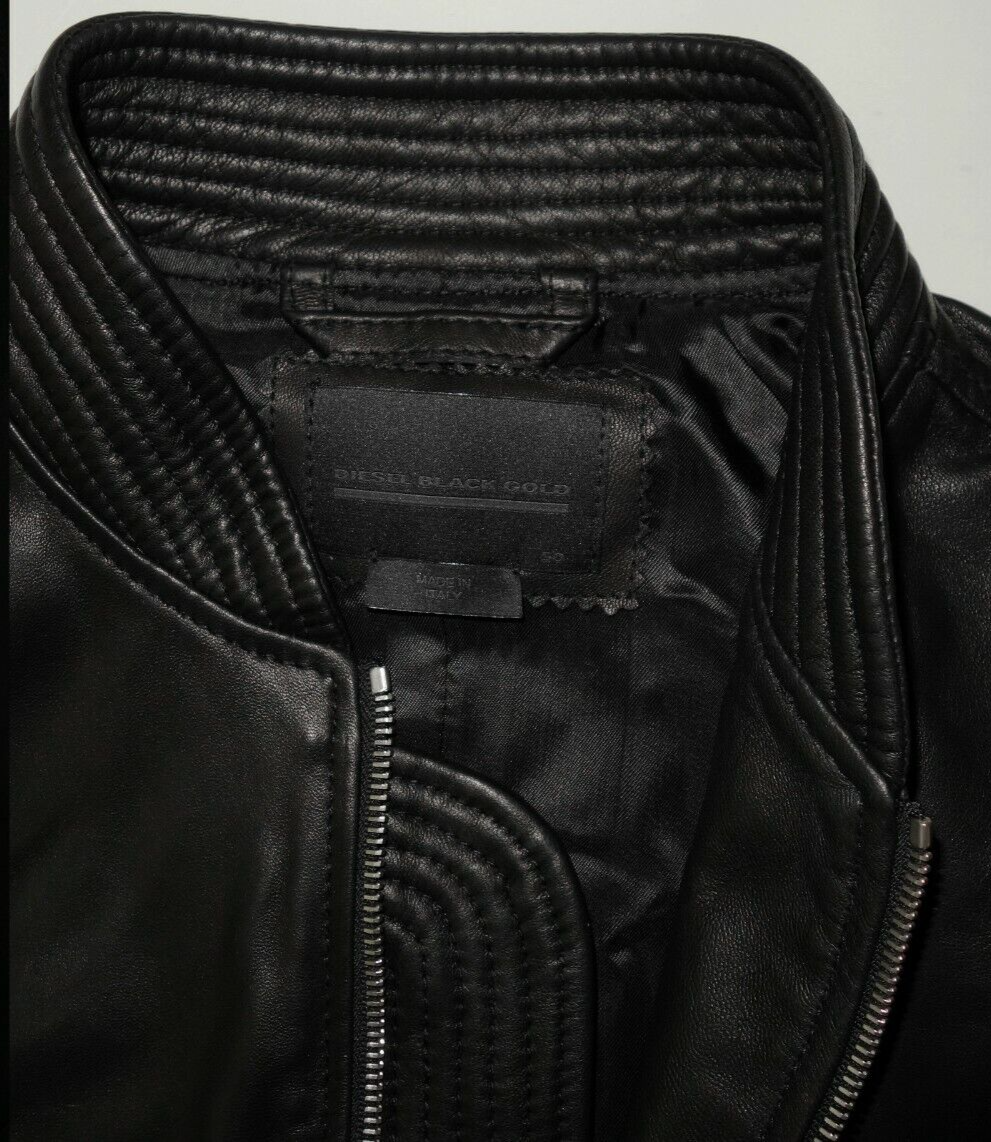 $1395 NEW Diesel Black Gold LIONEL Leather Jacket BLACK Size