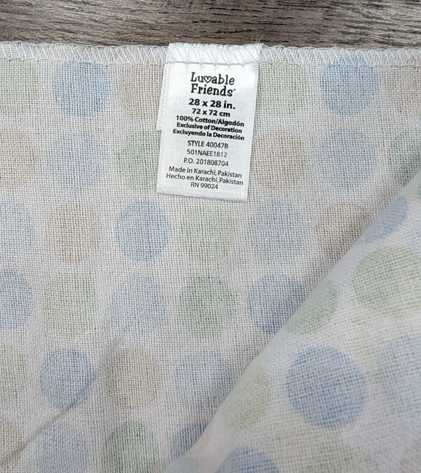 Manta de recepción de franela de lunares verde azul 28x28 Luvable Friends nueva sin etiquetas Foto 3 de 3
