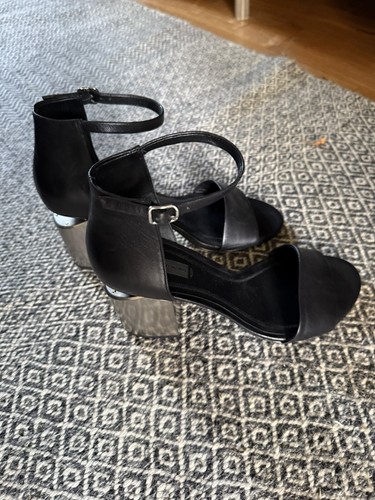 Alexander Wang Abby Black Leather Block Heel Ankle Strap Sandals Sz 39.5 UK 6.5 - Picture 5 of 24