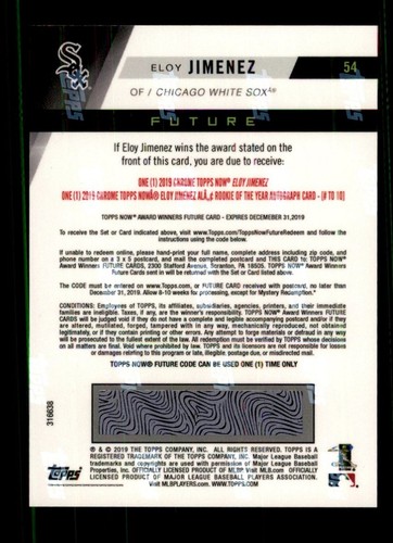 2019 Topps Now Futures Award AL ROY Auto /10 #54 Eloy Jimenez White Sox - Bild 2 von 2