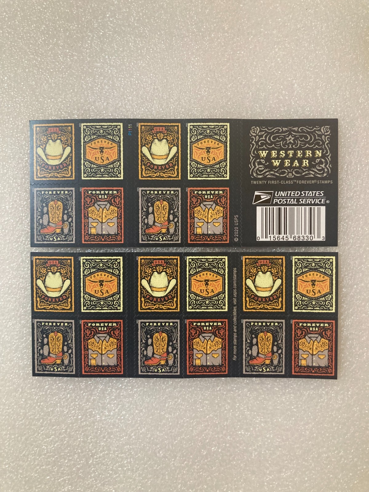 BOOKLET of 20 USPS Cowboy Western Wear SelfAdhesive Forever Stamp 1x