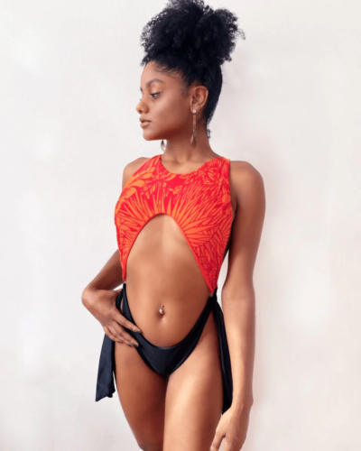 Orange Printed Brazilian Swimsuit Art of Those in Need All Sizes Free Shipping - Picture 1 of 4