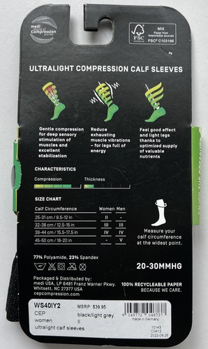 CEP UltraLight Compression Calf Sleeves Womens Size || Sm Black/Light Grey - Picture 2 of 2