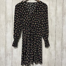 Wild Fable Medium Floral Mini Dress Womens Black Excellent Smocked Long Sleeve