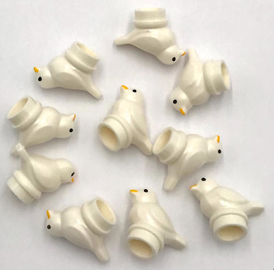 Lego 10 New White Birds Small w/ Black Eyes and Bright Light Orange Beak Pattern