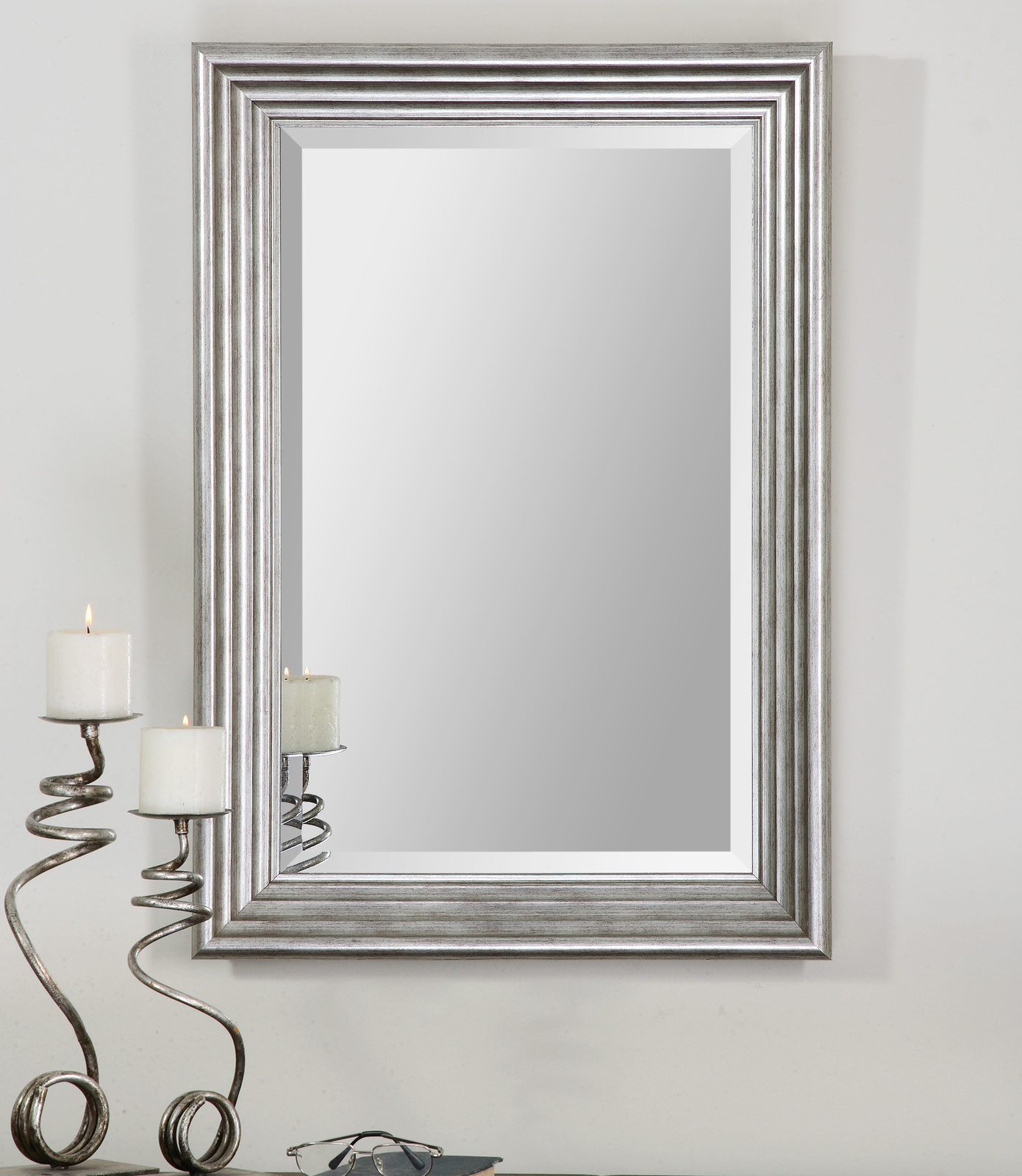 Elegant Stepped Frame Pair Classic Silver Wall Mirror Set 2 Vanity Traditional