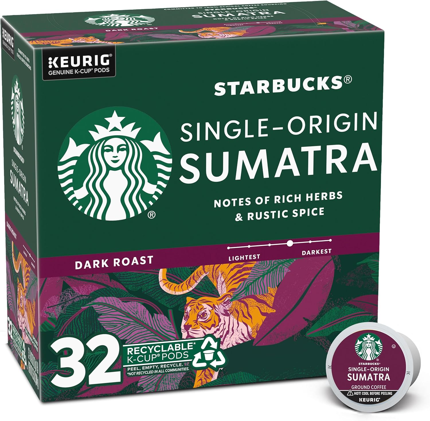 Dark Roast Sumatra Arabica K-Cup Coffee Pods 32-Count Box