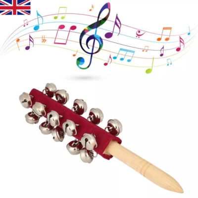 Red 21 Sleigh Bells Stick Wooden Handle Jingle Ball Christmas Eve Santa Xmas