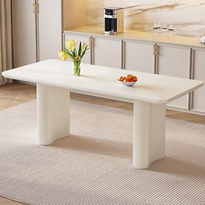 62.99 '' Rectangular White  Dining Table Modern Kitchen Table with Wavy Legs