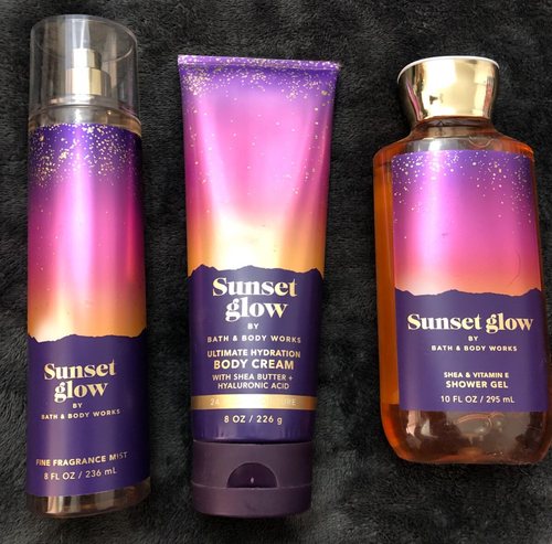 New Trio Bath & Body Works Sunset Glow Body Cream + Shower Gel + Fragrance Mist