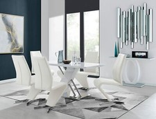 Image of SORRENTO White High Gloss Chrome Dining Table and 6 Faux Leather Willow Chairs