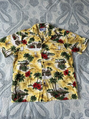 Mens RJC Hawaiian Shirt Button Up Yellow With Red 