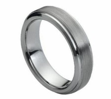 Free Engraving - 6mm Tungsten Carbide Step Edge Satin Center Wedding Band Ring
