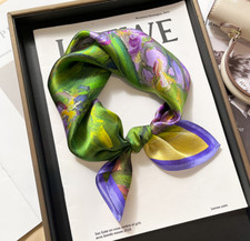 100 Mulberry Silk Scarf 21    Women Square Bandana Wrap Oil painting of tulips