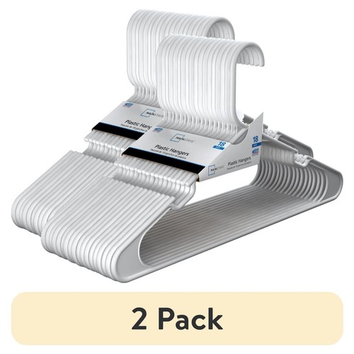 (2 pack) Clothing Hangers, 18 Pack, White, Durable Plastic for Adults & Teens