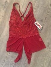 Vintage Shirley of Hollywood Open Crotch Teddy Romper Size M Red Lace New W/tag