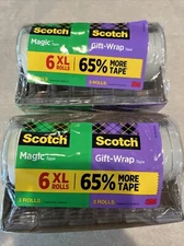 2 X Scotch 3M, 3 Magic Tape Invisible & 3 Gift Wrap Jumbo XL 6600" Total 6-pack