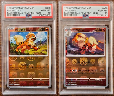 PSA 10 Growlithe Arcanine Master Ball Reverse Holo SEQ set Pokemon