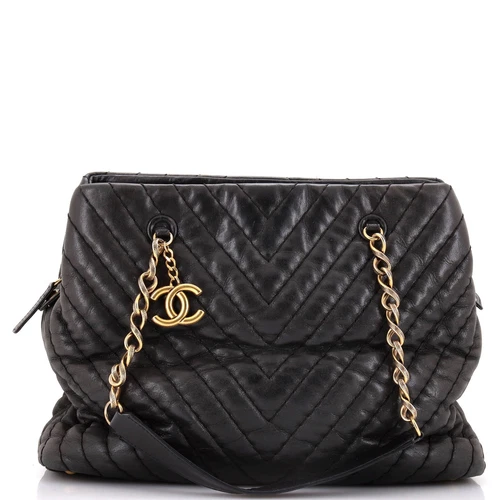 Chanel Surpique CC Charm Tote Chevron Calfskin Large
