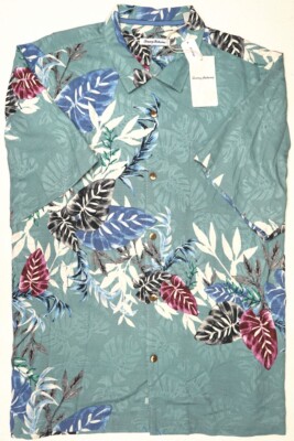 Tommy Bahama Short Sleeve Silk Mens Shirt Floral Villa Ravello Dockside Green