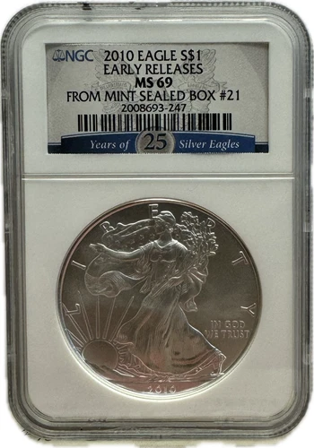 2010 Silver Eagle $1 Early Release MS 69 From Mint Sealed Box NGC #200869-247