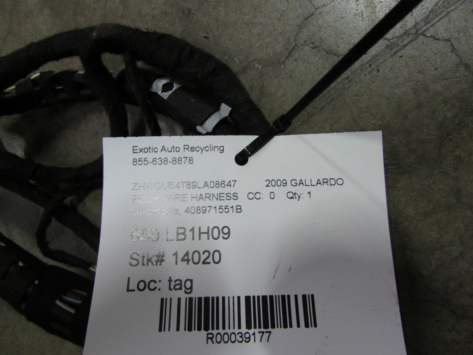 Lamborghini Gallardo LP560, Multimedia Radio Cable Harness, Used, P/N 408971551B