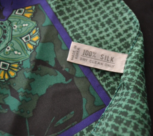 Christian Dior Silk Scarf GREEN BLUE Floral Print Vintage From Korea 30" x 30" - Picture 5 of 6