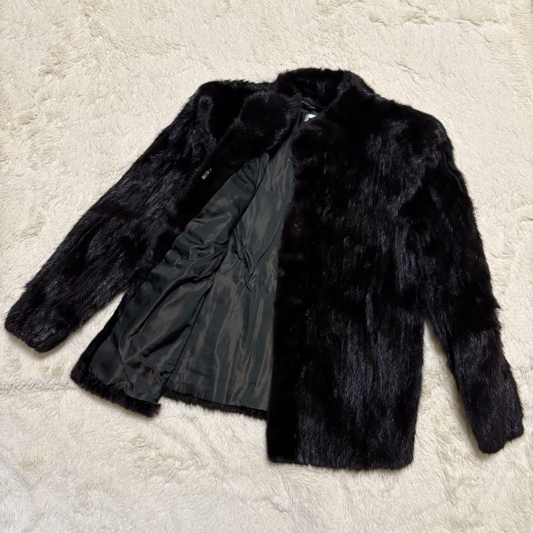 Sagamink Silver Tag Fur Coat Glossy Black size L/ Japan FedEx | eBay