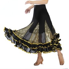 Ladies Gauze Swing Dance Long Skirt Half Dress Sequin Waltz Ballroom Prom Skirt