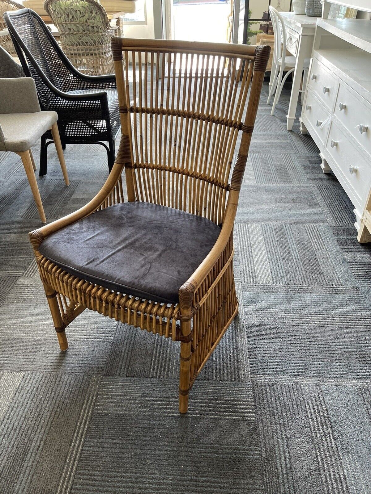 ELVA HAMPTON STYLE RATTAN CANE DINING CHAIR SIDE CHAIR BALAGI ANTIQUE