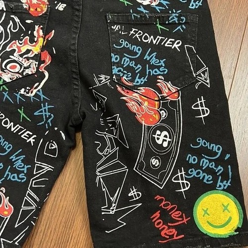 Boys Painted Graffiti Black Jean shorts 10 - Picture 5 of 7
